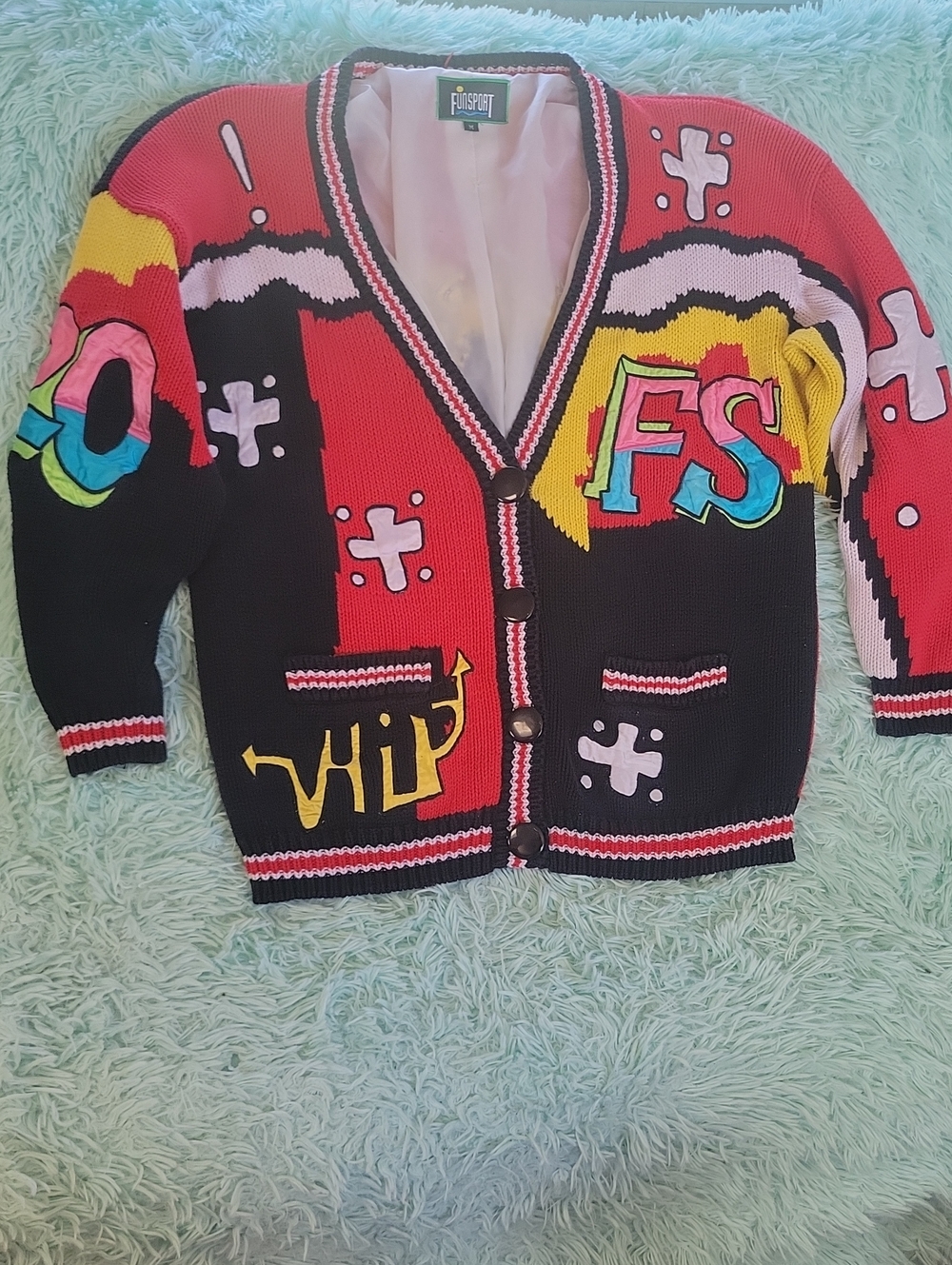 Vintage Epic Super Unique Funsport Knit Sweater! 90's Colorful